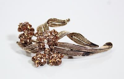 Vintage Rhinestone Amber Floral Bouquet Motif Cocktail Statement Pin Brooch - Thumbnail 5