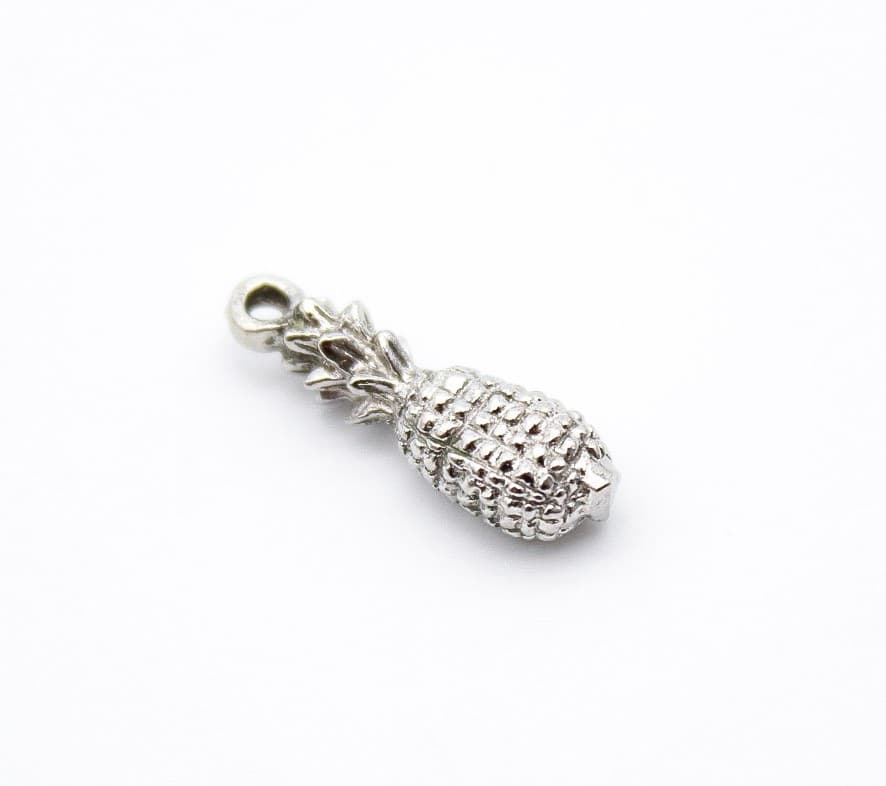Vintage 925 Sterling Silver 3D Fruit Tropical Pineapple Charm Pendant - Thumbnail 2