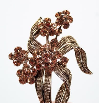 Vintage Rhinestone Amber Floral Bouquet Motif Cocktail Statement Pin Brooch - Thumbnail 3