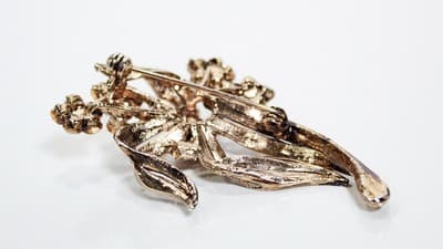 Vintage Rhinestone Amber Floral Bouquet Motif Cocktail Statement Pin Brooch - Thumbnail 7