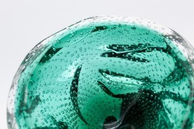 Murano Italy Mid Century Emerald Green Bubble Art Glass Serving Candy Dish Bowl - Thumbnail 8