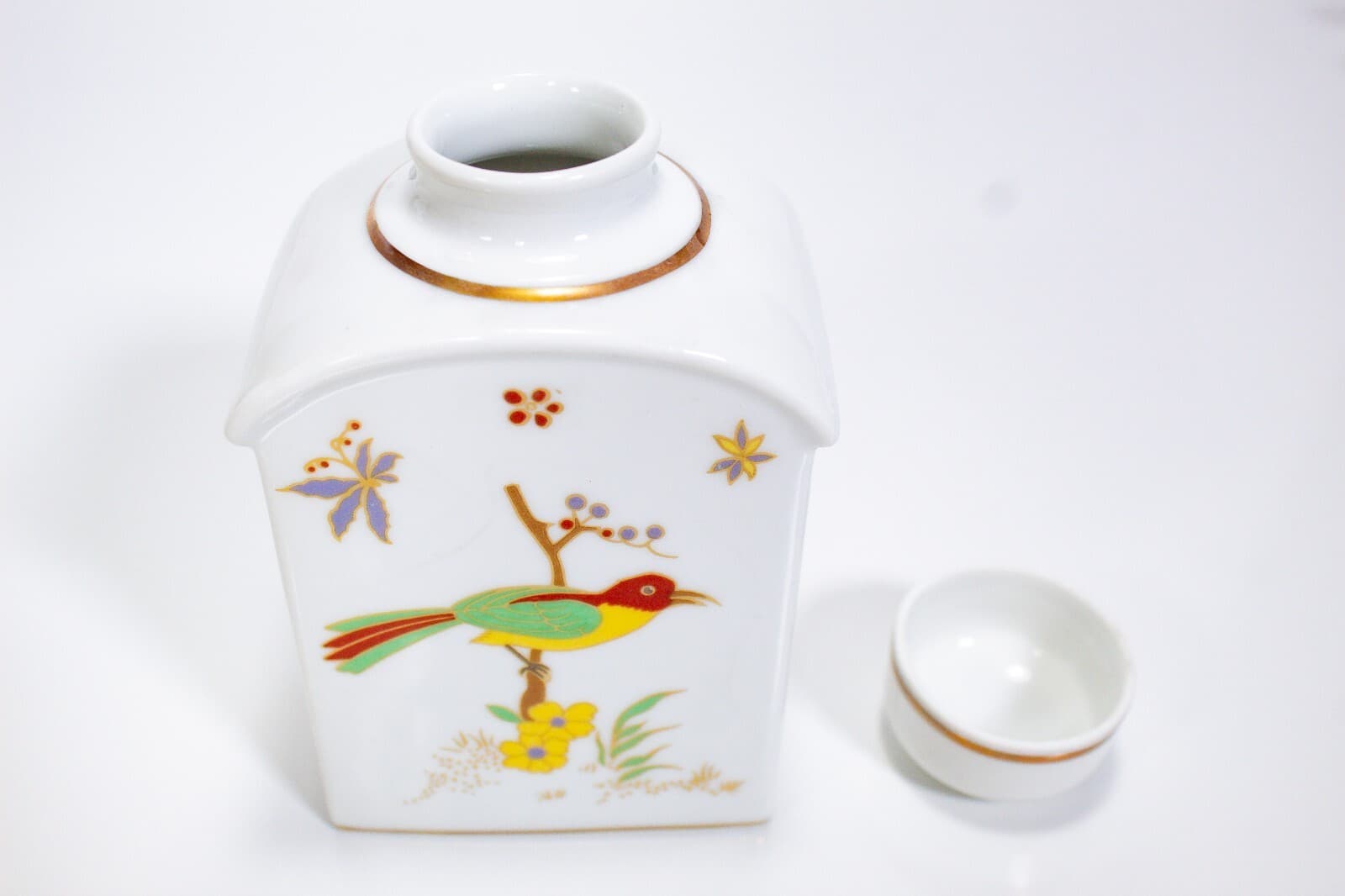 RICHARD GINORI Italy Paradise Floral Bird White Porcelain Tea Caddy With Lid - Thumbnail 7