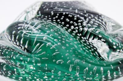 Murano Italy Mid Century Emerald Green Bubble Art Glass Serving Candy Dish Bowl - Thumbnail 3