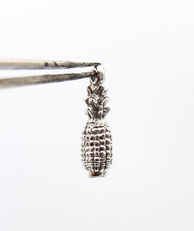 Vintage 925 Sterling Silver 3D Fruit Tropical Pineapple Charm Pendant - Thumbnail 4