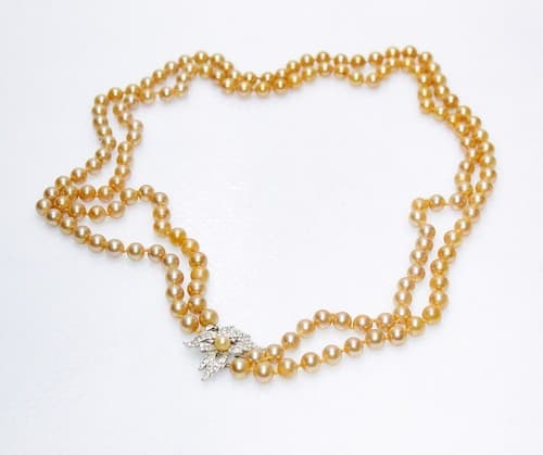Vintage MARVELLA Designer Rhinestone Faux Pearl Double Strand Statement Necklace - Thumbnail 4