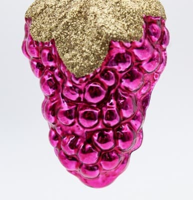 Vintage Made In Germany Pink Grape Cluster Gold Glitter Glass Christmas Ornament - Thumbnail 3
