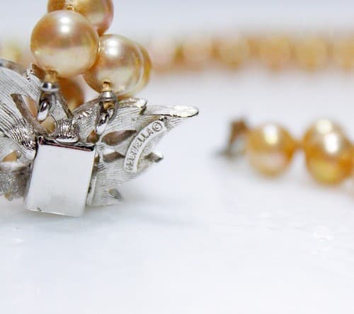 Vintage MARVELLA Designer Rhinestone Faux Pearl Double Strand Statement Necklace - Thumbnail 7