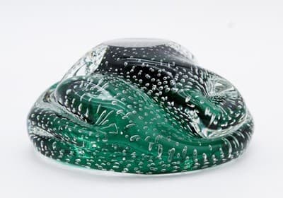 Murano Italy Mid Century Emerald Green Bubble Art Glass Serving Candy Dish Bowl - Thumbnail 5
