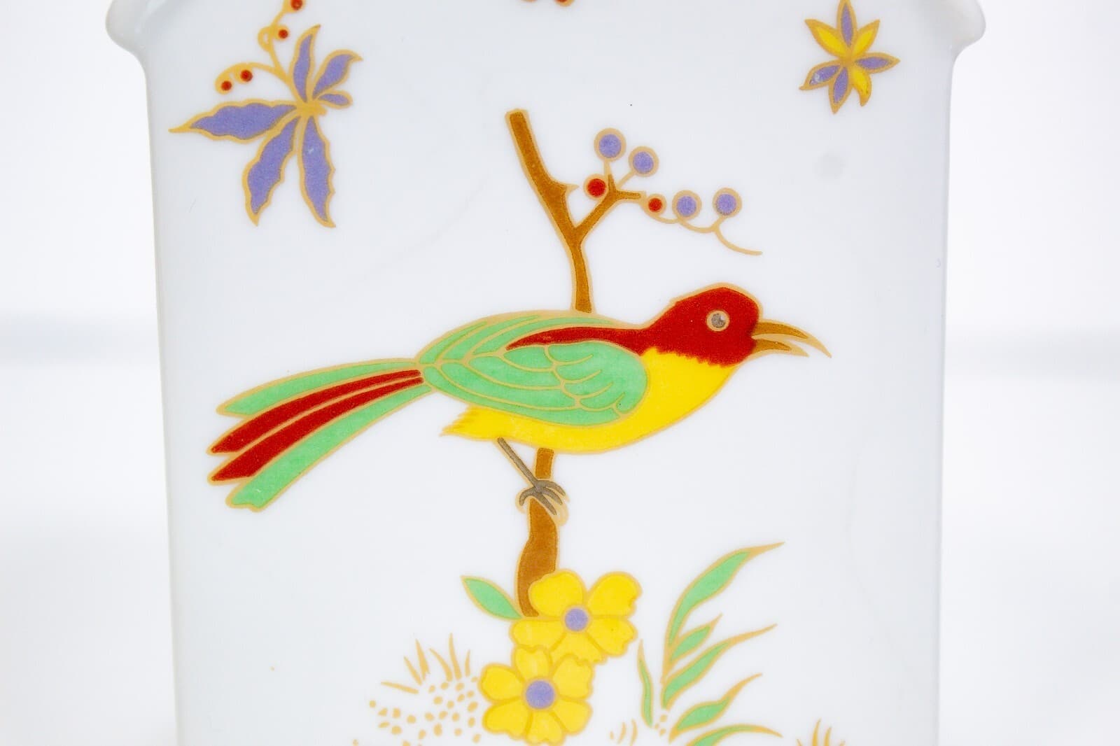 RICHARD GINORI Italy Paradise Floral Bird White Porcelain Tea Caddy With Lid - Thumbnail 5