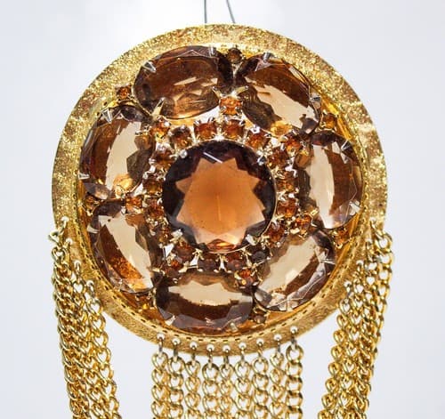 Vintage Topaz Color Crystal Rhinestone Oval & Brilliant Cut Large Brooch Pendant - Thumbnail 2