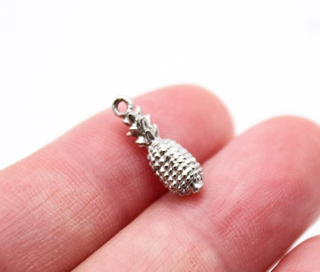 Vintage 925 Sterling Silver 3D Fruit Tropical Pineapple Charm Pendant - Thumbnail 3