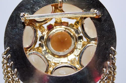 Vintage Topaz Color Crystal Rhinestone Oval & Brilliant Cut Large Brooch Pendant - Thumbnail 6
