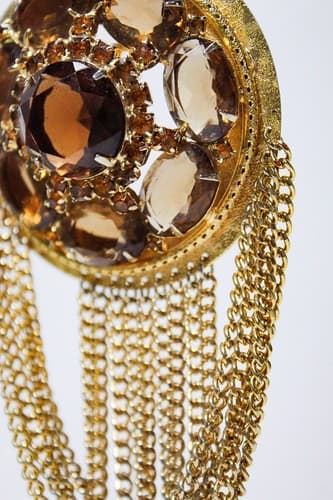 Vintage Topaz Color Crystal Rhinestone Oval & Brilliant Cut Large Brooch Pendant - Thumbnail 4