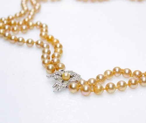 Vintage MARVELLA Designer Rhinestone Faux Pearl Double Strand Statement Necklace - Thumbnail 3