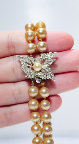 Vintage MARVELLA Designer Rhinestone Faux Pearl Double Strand Statement Necklace - Thumbnail 5