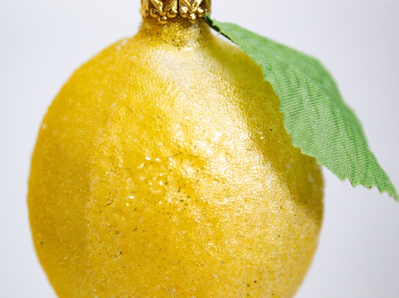 Inge Glas Germany Lemon Leaf Glittered Glass Fruit Holiday Christmas Ornament - Thumbnail 2