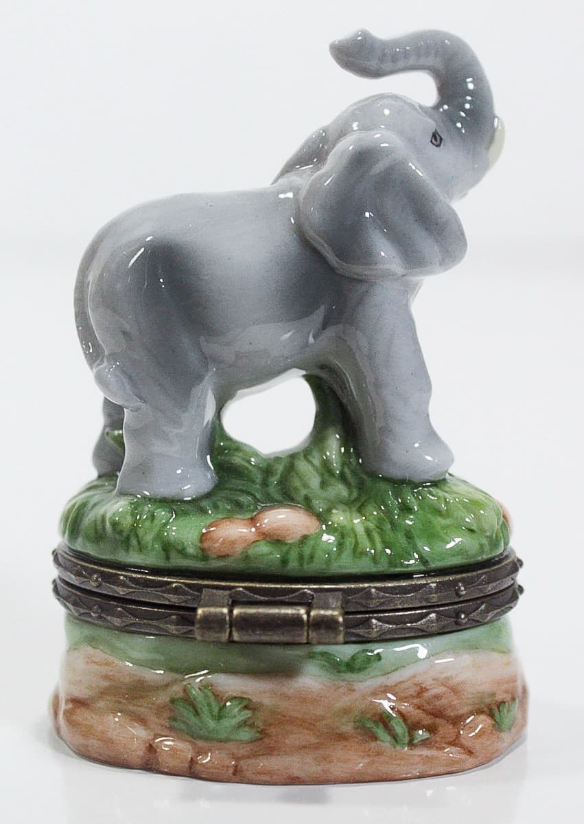 Westland 1998 Vintage Hand Painted Porcelain Elephant Hinged Trinket Box - Thumbnail 2
