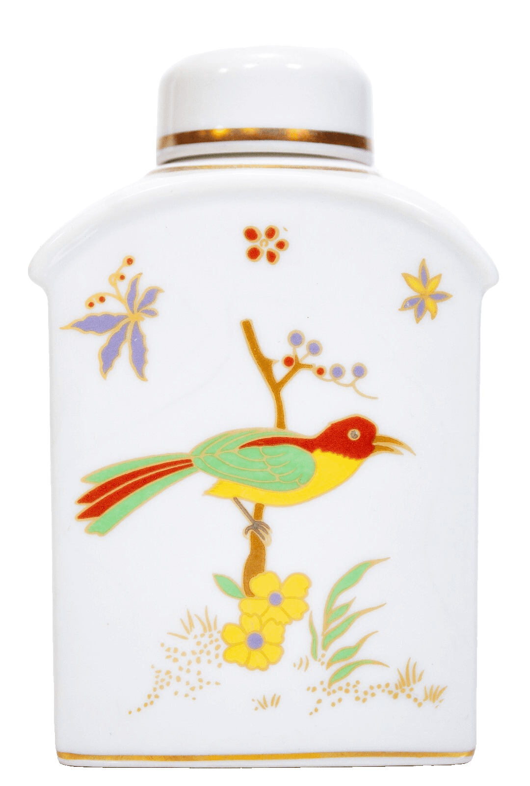 RICHARD GINORI Italy Paradise Floral Bird White Porcelain Tea Caddy With Lid - Image 1