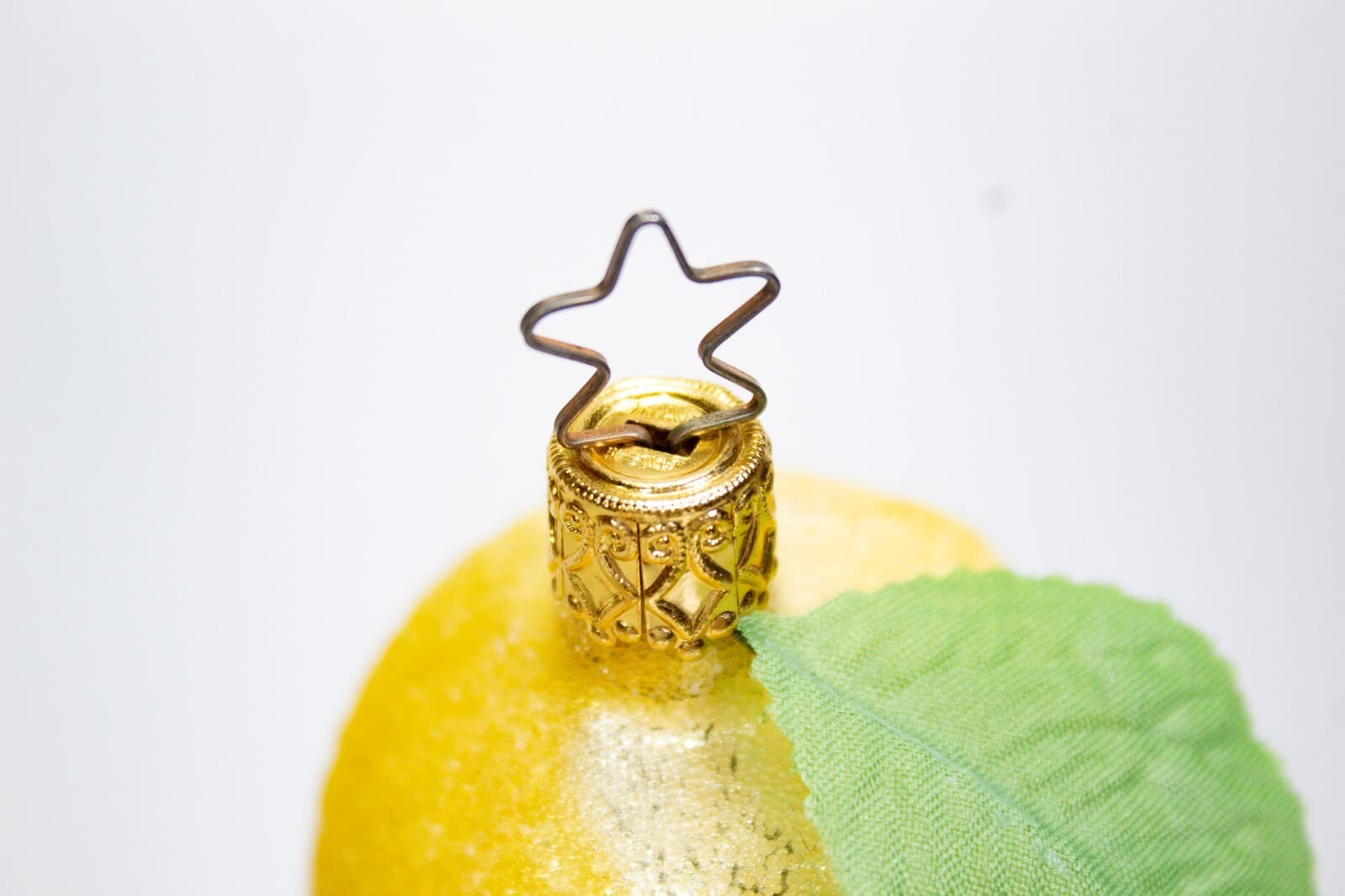 Inge Glas Germany Lemon Leaf Glittered Glass Fruit Holiday Christmas Ornament - Thumbnail 5