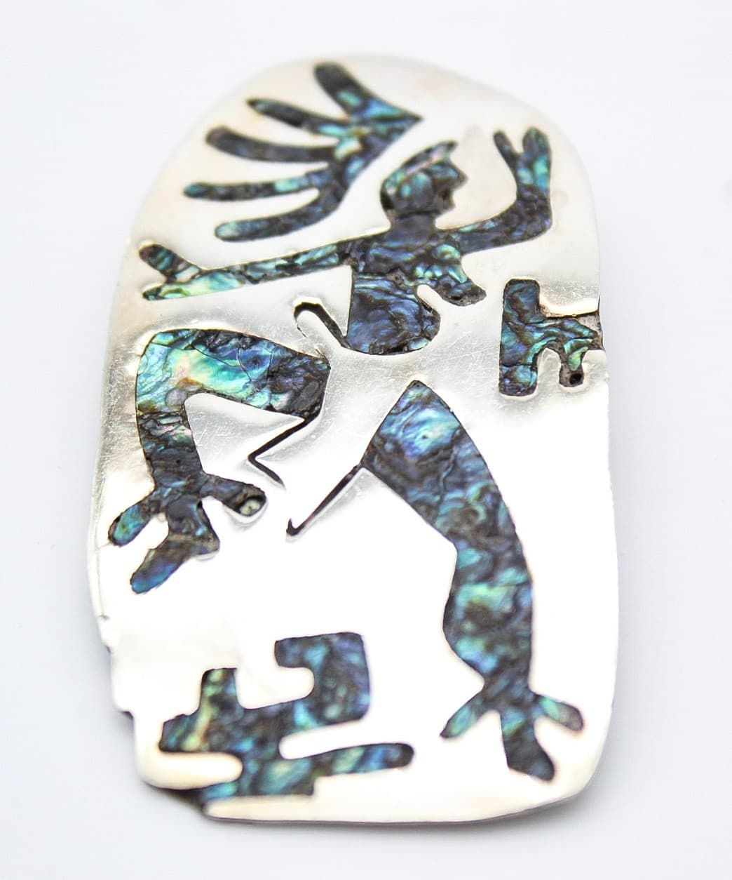 Vtg Mexican Taxco 925 Sterling Silver Abalone Shell Inlay Dancing Figure Brooch - Thumbnail 7