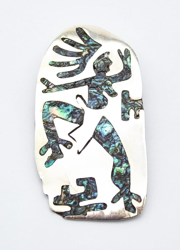 Vtg Mexican Taxco 925 Sterling Silver Abalone Shell Inlay Dancing Figure Brooch - Thumbnail 6