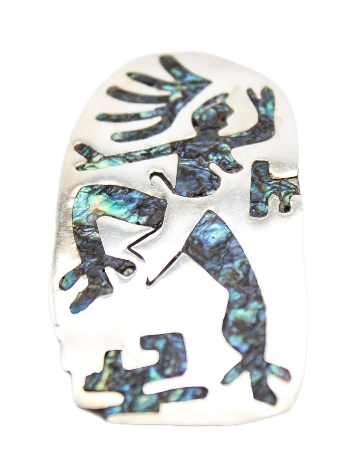 Vtg Mexican Taxco 925 Sterling Silver Abalone Shell Inlay Dancing Figure Brooch - Image 1