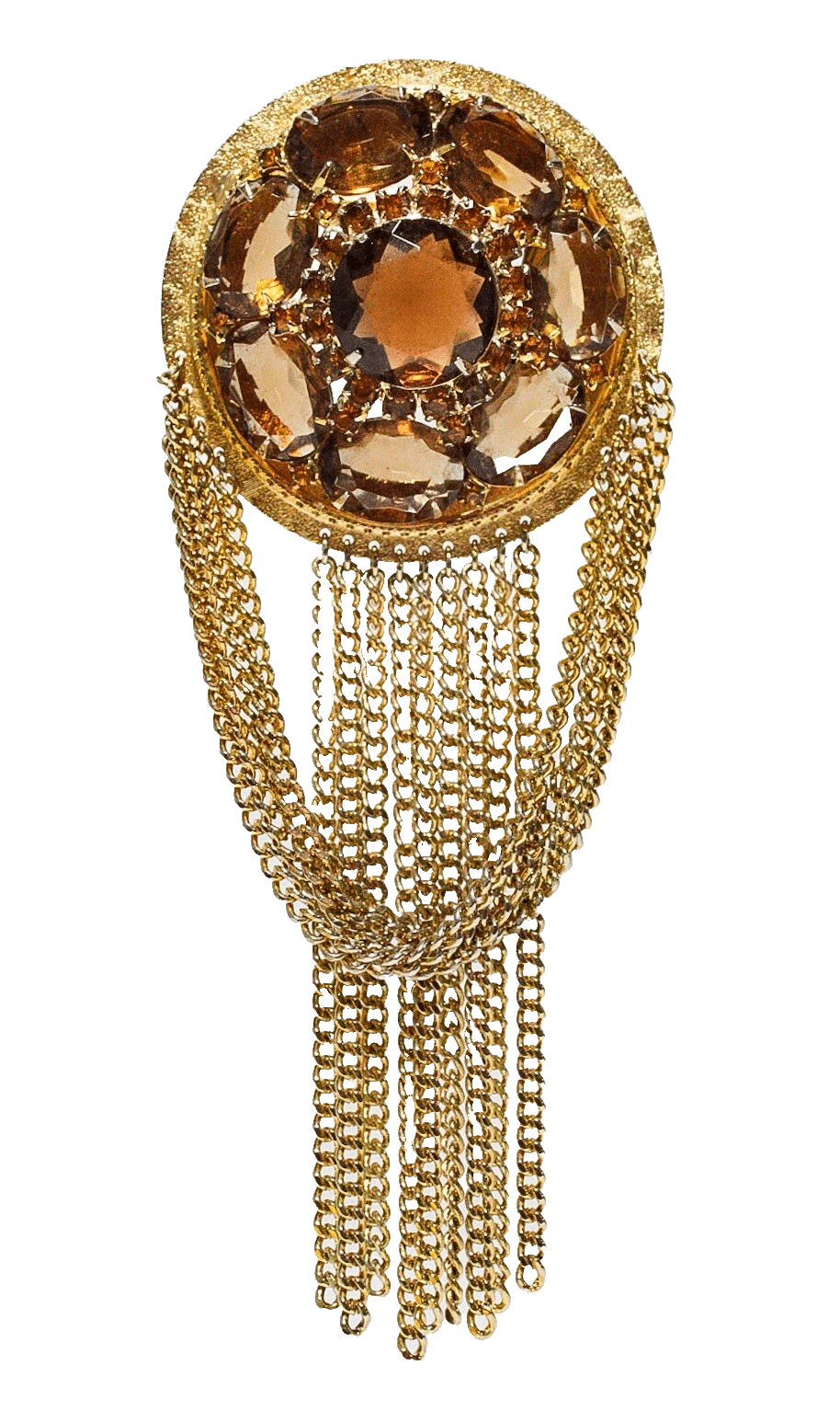 Vintage Topaz Color Crystal Rhinestone Oval & Brilliant Cut Large Brooch Pendant - Image 1