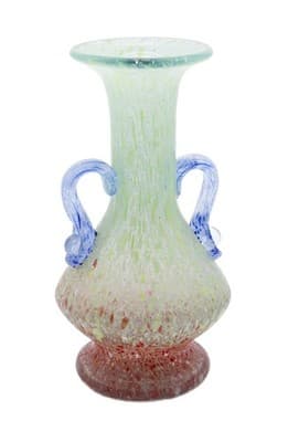 Mid-Century Modern Multicolor Art Glass Speckled Handled Small Vase - Image 1