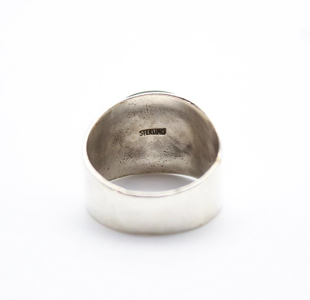Vtg 925 Sterling Silver Oval Cabochon Wide Band Signet Nephrite Jade Ring Size 9 - Thumbnail 5
