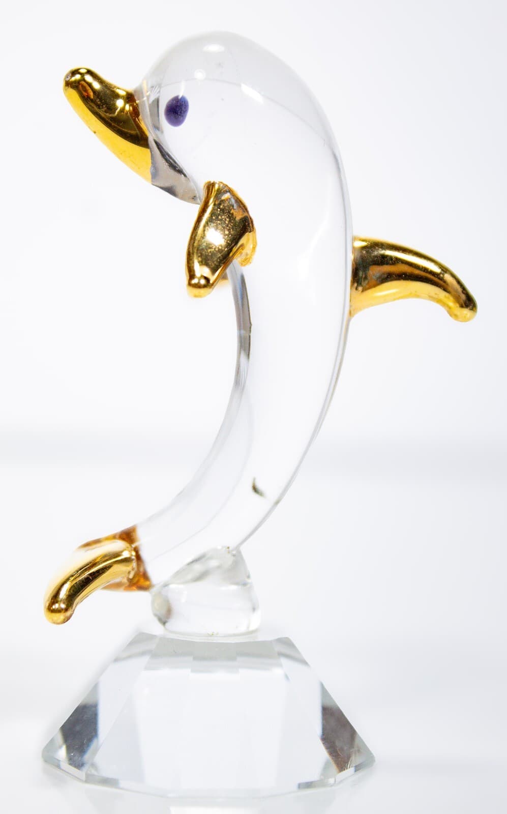 Vintage Clear Crystal Glass Collectible Gold Tone Dolphin Animal Figurine - Thumbnail 2
