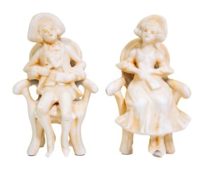 Vintage Pair Of Victorian German Bisque Sitting Man Woman Porcelain Figurines - Image 1