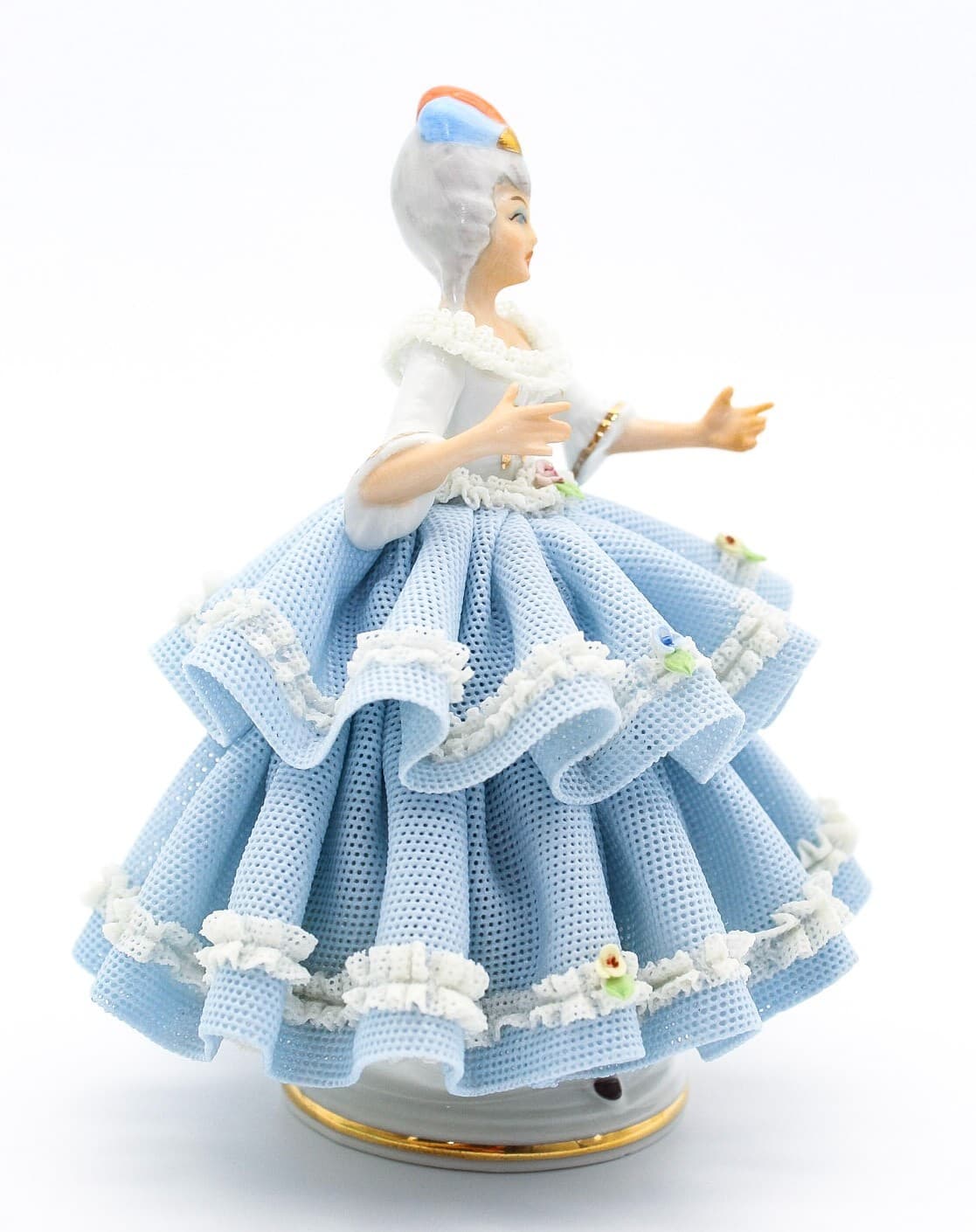 Sandizell West Germany Vintage Blue Laced Lady Dancer Floral Porcelain Figurine - Thumbnail 11