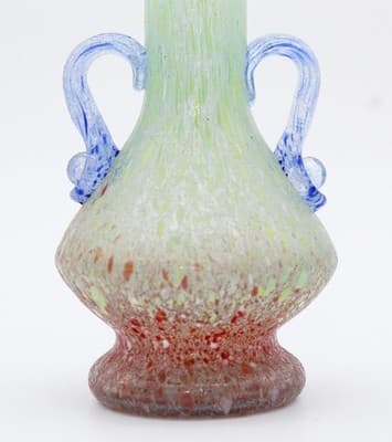 Mid-Century Modern Multicolor Art Glass Speckled Handled Small Vase - Thumbnail 3