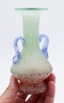 Mid-Century Modern Multicolor Art Glass Speckled Handled Small Vase - Thumbnail 2