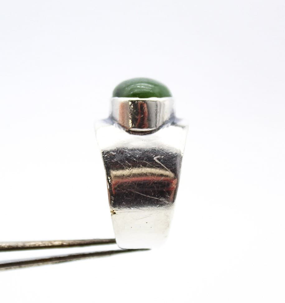 Vtg 925 Sterling Silver Oval Cabochon Wide Band Signet Nephrite Jade Ring Size 9 - Thumbnail 8