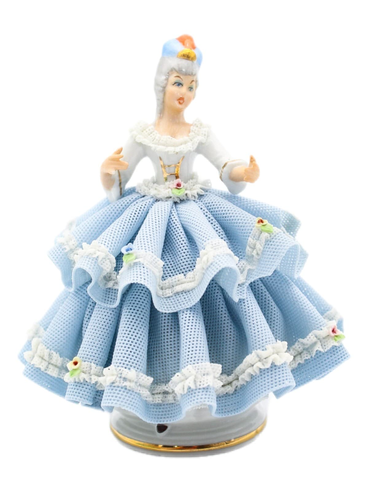 Sandizell West Germany Vintage Blue Laced Lady Dancer Floral Porcelain Figurine - Image 1
