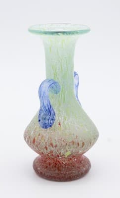 Mid-Century Modern Multicolor Art Glass Speckled Handled Small Vase - Thumbnail 6