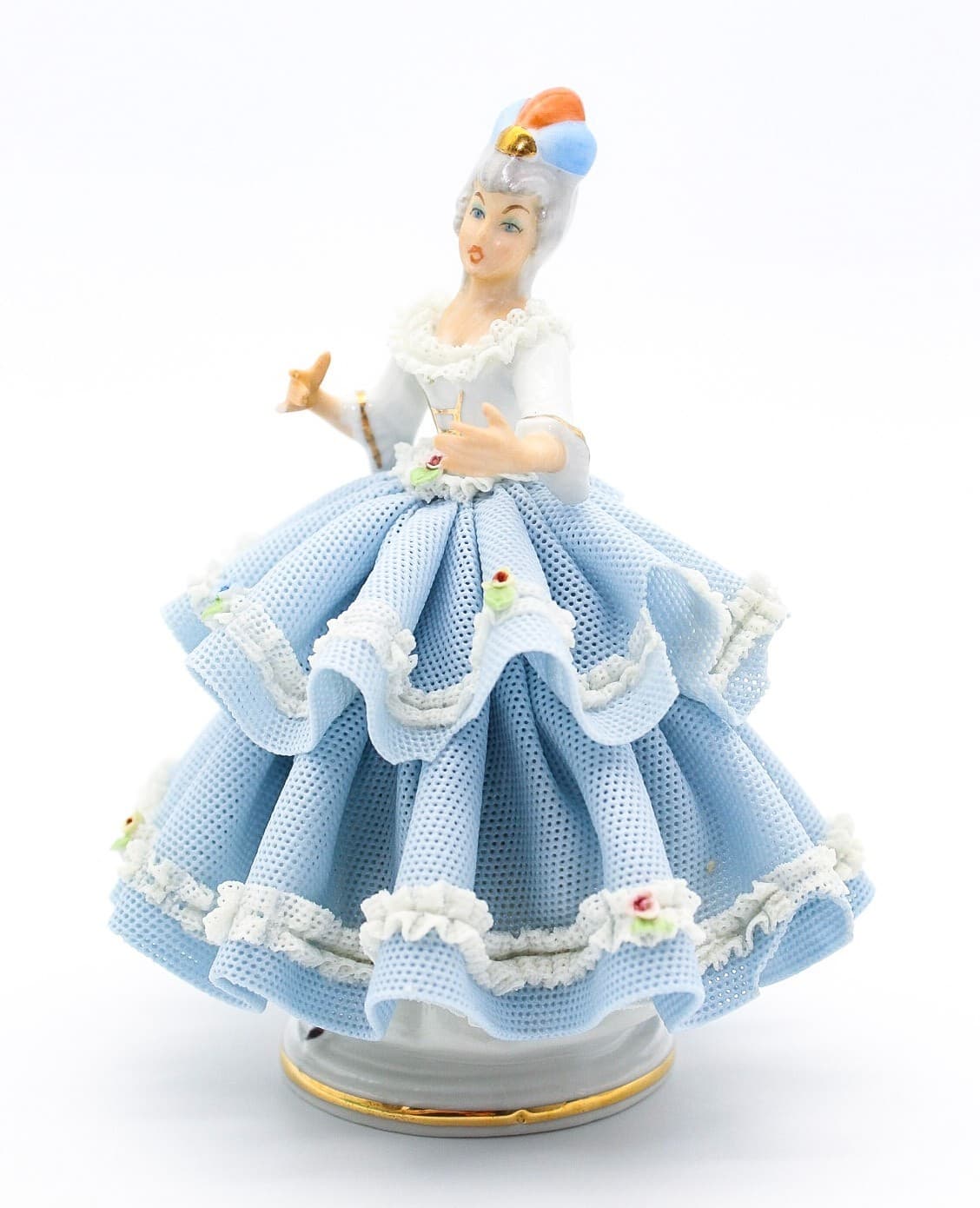 Sandizell West Germany Vintage Blue Laced Lady Dancer Floral Porcelain Figurine - Thumbnail 16