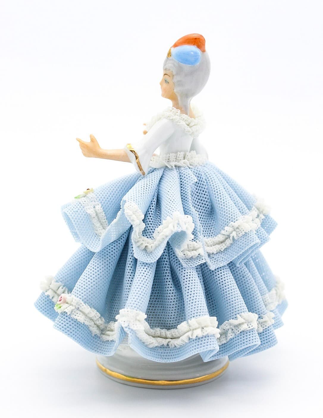 Sandizell West Germany Vintage Blue Laced Lady Dancer Floral Porcelain Figurine - Thumbnail 14