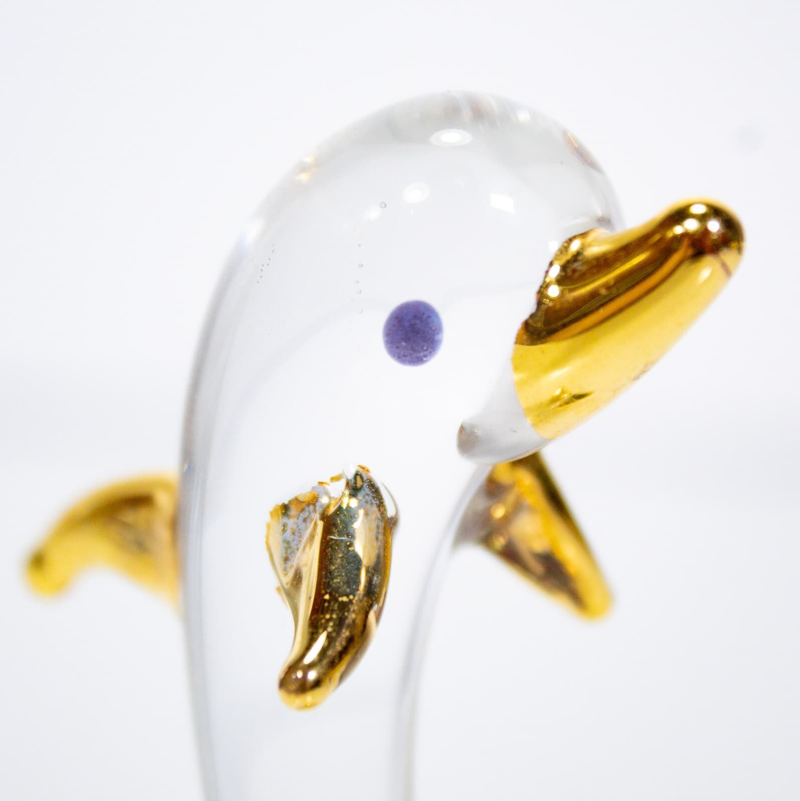 Vintage Clear Crystal Glass Collectible Gold Tone Dolphin Animal Figurine - Thumbnail 3