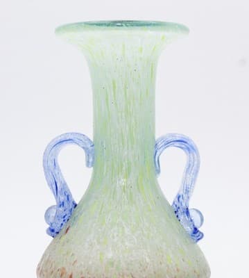 Mid-Century Modern Multicolor Art Glass Speckled Handled Small Vase - Thumbnail 4