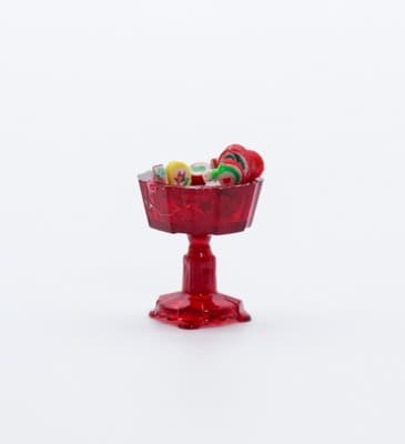 Vintage Dollhouse Miniature Handmade Peppermint Red Candy Pedestal Dish 1:12 - Thumbnail 3