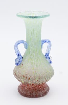Mid-Century Modern Multicolor Art Glass Speckled Handled Small Vase - Thumbnail 10