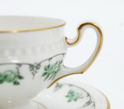 Vintage HUTSCHENREUTHER Selb Germany Green Floral Cup & Saucer - Thumbnail 2