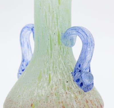 Mid-Century Modern Multicolor Art Glass Speckled Handled Small Vase - Thumbnail 7