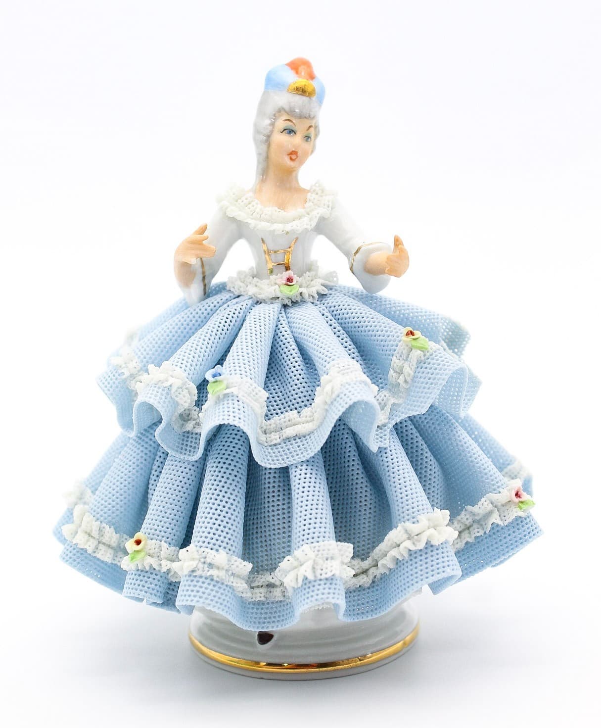 Sandizell West Germany Vintage Blue Laced Lady Dancer Floral Porcelain Figurine - Thumbnail 17