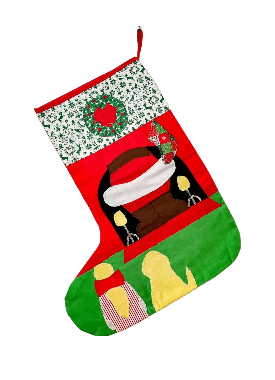 Vtg 1970's Ceshire Salem Massachusetts Primitive Folk Art Stocking - Image 1