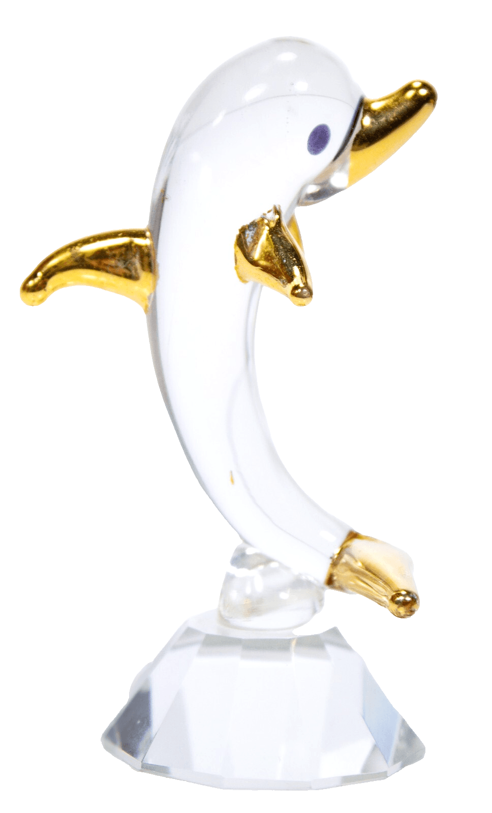 Vintage Clear Crystal Glass Collectible Gold Tone Dolphin Animal Figurine - Image 1