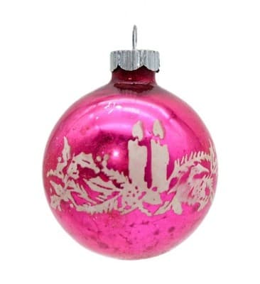 Shiny Brite Hot Pink Stencil Christmas Lights Motif Glass Christmas Ornament - Image 1
