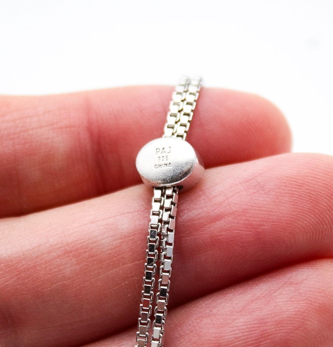 Vintage 925 Sterling Silver Adjustable Slider Box Chain Elephant Bolo Bracelet - Thumbnail 5